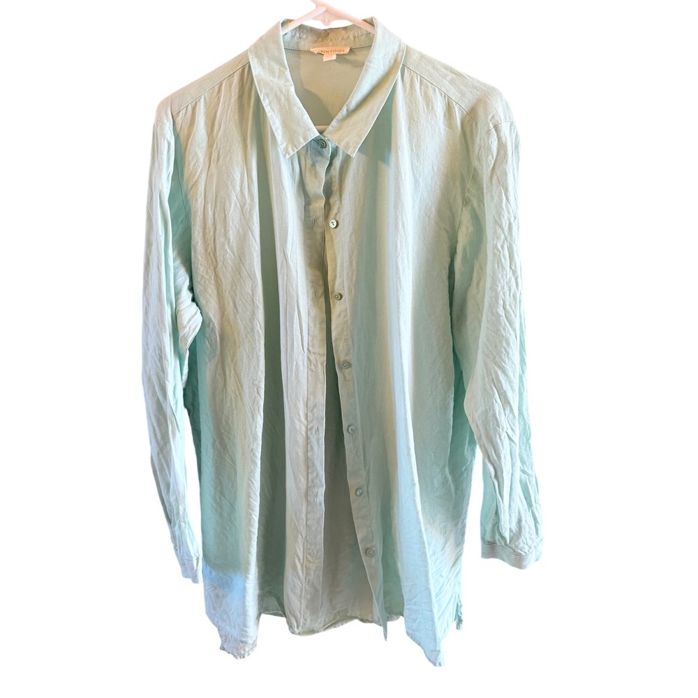 Eileen Fisher Size XL Organic Linen Top Seafoam Green Lightweight Breathable